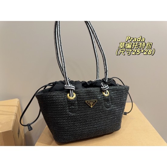 290 with box size 2528 Prada Prada Straw Tote Bag Prada Woven Tote Bag Spring and Summer new bag is made of rustic natural raffia crochet style sweet and fresh capacity daily travel must-have fashion items super suitable for travel vacation