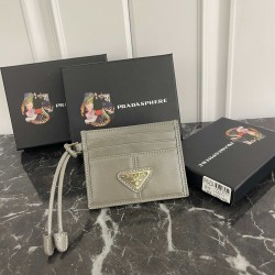 PRADA Prada Oiled leather with enameled metal triangle logo Leather Card Case Women's No. 311 Color Black Pink Gray