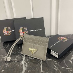 PRADA Prada Oiled leather with enameled metal triangle logo Leather Card Case Women's No. 311 Color Black Pink Gray