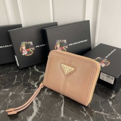 PRADA Prada logo logo zipper closure leather coin purse unisex No. 315 color black pink grey