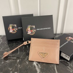 PRADA Prada Oiled leather with enameled metal triangle logo Leather Card Case Women's No. 311 Color Black Pink Gray