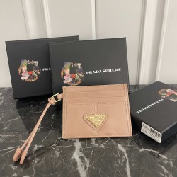 PRADA Prada Oiled leather with enameled metal triangle logo Leather Card Case Women's No. 311 Color Black Pink Gray