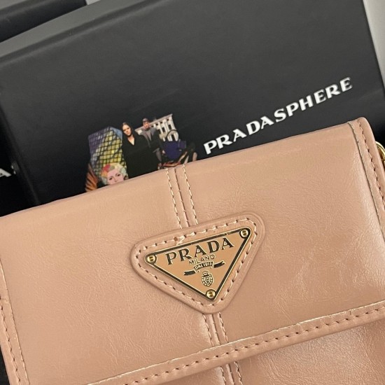 PRADA Prada oiled and enameled metal triangle logo snap closure Leather card case Regular Women's No. 312 Color Black Pink Gray