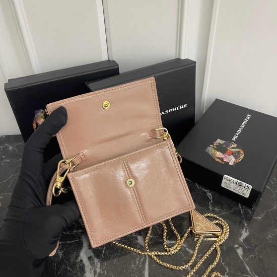 PRADA Prada oiled and enameled metal triangle logo snap closure Leather card case Regular Women's No. 312 Color Black Pink Gray