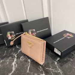 PRADA Prada Waxed Leather Triangle Enamel Logo Soft Cowhide Wallet Small Women's No. 314 Color Black Pink Gray