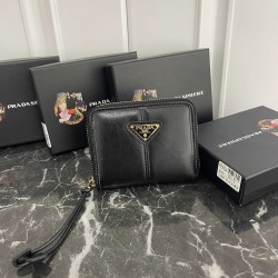 PRADA Prada logo logo zipper closure leather coin purse unisex No. 315 color black pink grey