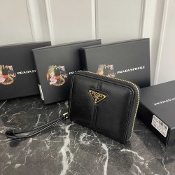 PRADA Prada logo logo zipper closure leather coin purse unisex No. 315 color black pink grey