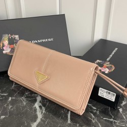 PRADA Prada oiled leather enameled metal triangle logo snap closure leather wallet large women's No. 310 color black pink gray