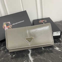 PRADA Prada oiled leather enameled metal triangle logo snap closure leather wallet large women's No. 310 color black pink gray