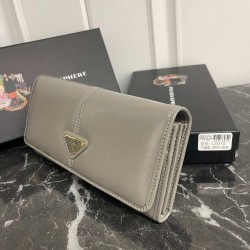 PRADA Prada oiled leather enameled metal triangle logo snap closure leather wallet large women's No. 310 color black pink gray