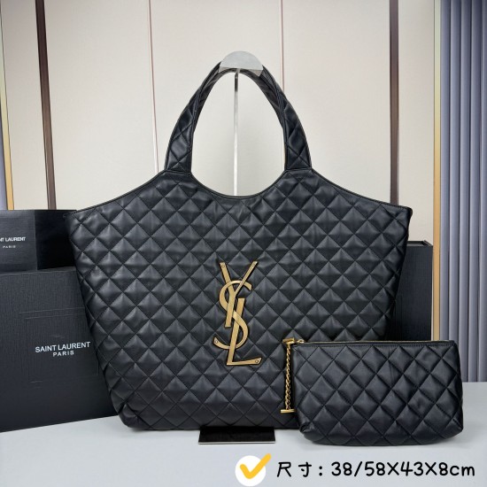 280ICARE plus size quilted sheepskin shopping bag MAXI shopping bag lasso closure design decorated with square quilted seams and classic YSL logo Napa sheepskin central three-dimensional combination of letters avant-garde and air field perfect interpretat