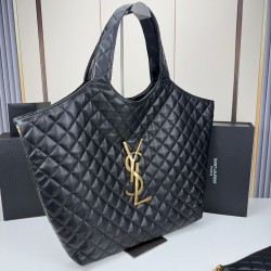 280ICARE plus size quilted sheepskin shopping bag MAXI shopping bag lasso closure design decorated with square quilted seams and classic YSL logo Napa sheepskin central three-dimensional combination of letters avant-garde and air field perfect interpretat