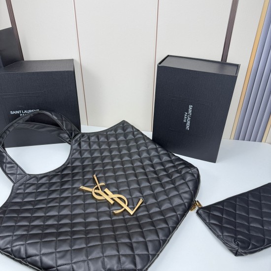 280ICARE plus size quilted sheepskin shopping bag MAXI shopping bag lasso closure design decorated with square quilted seams and classic YSL logo Napa sheepskin central three-dimensional combination of letters avant-garde and air field perfect interpretat