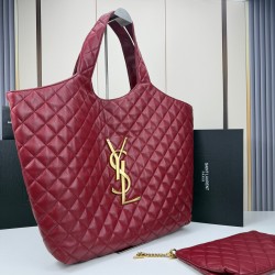 280ICARE plus size quilted sheepskin shopping bag MAXI shopping bag lasso closure design decorated with square quilted seams and classic YSL logo Napa sheepskin central three-dimensional combination of letters avant-garde and air field perfect interpretat
