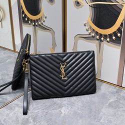 160 Gold Buckle YSL Market Exclusive Beaten and molded to order The highest version of the market strong YvesSaintLaurent Embroidery Line Clutch Italian calfskin Leather Handle Super The first in the market to be launched Size 30Cm Model 1850