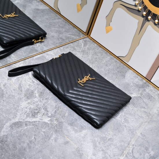 160 Gold Buckle YSL Market Exclusive Beaten and molded to order The highest version of the market strong YvesSaintLaurent Embroidery Line Clutch Italian calfskin Leather Handle Super The first in the market to be launched Size 30Cm Model 1850