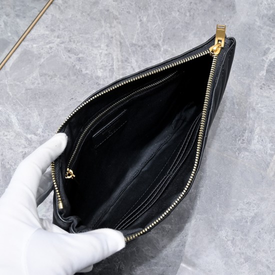 160 Gold Buckle YSL Market Exclusive Beaten and molded to order The highest version of the market strong YvesSaintLaurent Embroidery Line Clutch Italian calfskin Leather Handle Super The first in the market to be launched Size 30Cm Model 1850