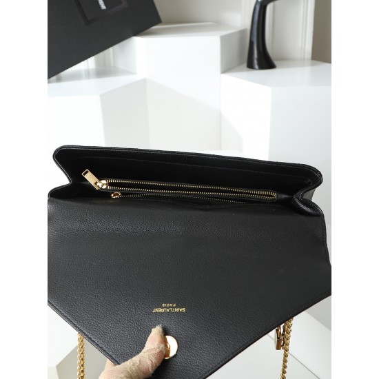 290 black gold buckle counter demon models SaintLaurentSLP counter latest version of the market exclusive imported leather original leather goat grain hand-embroidered V line ultra-smooth soft and comfortable bag shape exquisite practical pocket YSL gold 