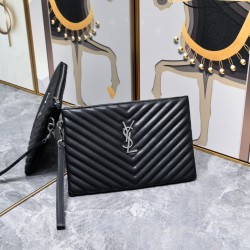 160 Silver Buckle YSL Market Exclusive Beaten and molded to order The highest version of the market Strong YvesSaintLaurent Embroidery Line Clutch Italian Calfskin Leather Handle Super The first in the market to be launched Size 30Cm Model 1850