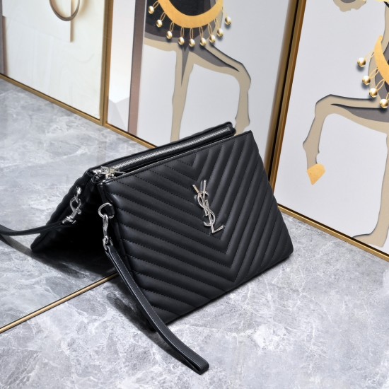 160 Silver Buckle YSL Market Exclusive Beaten and molded to order The highest version of the market Strong YvesSaintLaurent Embroidery Line Clutch Italian Calfskin Leather Handle Super The first in the market to be launched Size 30Cm Model 1850