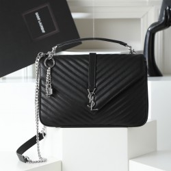 290 black silver buckle counter demon models SaintLaurentSLP counter latest version of the market exclusive imported leather original leather goat grain hand-embroidered V line ultra-smooth soft and comfortable bag shape exquisite practical pocket YSL gol