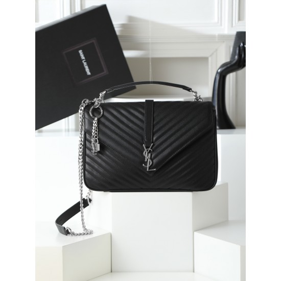 290 black silver buckle counter demon models SaintLaurentSLP counter latest version of the market exclusive imported leather original leather goat grain hand-embroidered V line ultra-smooth soft and comfortable bag shape exquisite practical pocket YSL gol