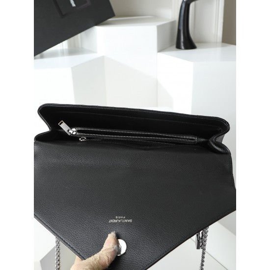 290 black silver buckle counter demon models SaintLaurentSLP counter latest version of the market exclusive imported leather original leather goat grain hand-embroidered V line ultra-smooth soft and comfortable bag shape exquisite practical pocket YSL gol