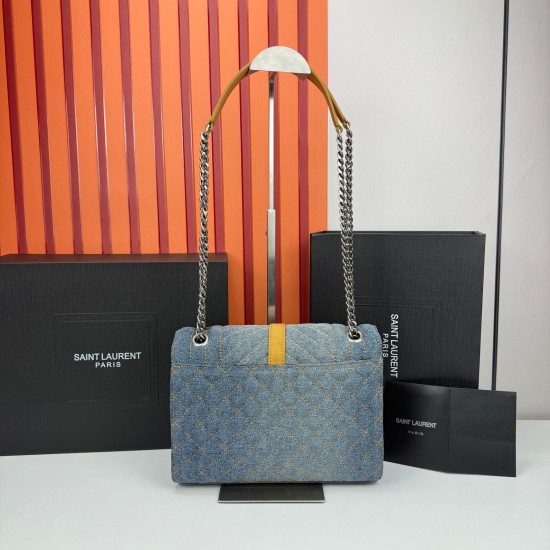 230 YSL denim envelope bag silver Logo is too poke heart Denim rivets collision is also too cool it casually a clip is lazy French style spring and summer back it out of the door directly asked burst Envelope bag design thin and light can be loaded with a