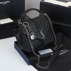 260 black and silver buckle counter demon models SaintLaurentSLP counter latest version of the market exclusive imported leather original leather goat grain hand-embroidered V line super silky soft and comfortable bag shape exquisite practical pocket YSL 