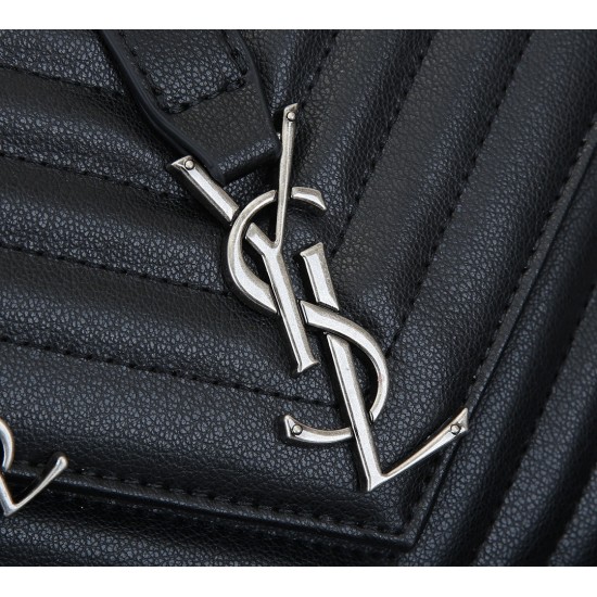 260 black and silver buckle counter demon models SaintLaurentSLP counter latest version of the market exclusive imported leather original leather goat grain hand-embroidered V line super silky soft and comfortable bag shape exquisite practical pocket YSL 