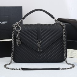 Lot of 290 black silver buckle counter demon models SaintLaurentSLP counter latest version of the market exclusive imported leather original leather goat grain hand-embroidered V line ultra-smooth soft and comfortable bag shape exquisite practical pocket 