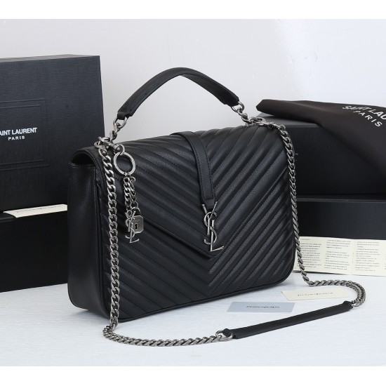 Lot of 290 black silver buckle counter demon models SaintLaurentSLP counter latest version of the market exclusive imported leather original leather goat grain hand-embroidered V line ultra-smooth soft and comfortable bag shape exquisite practical pocket 