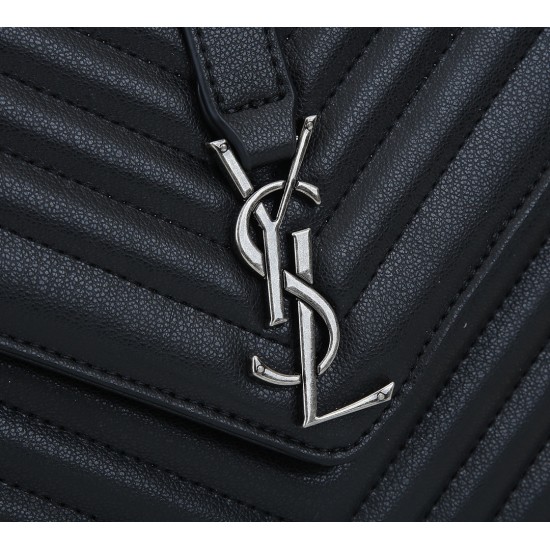 Lot of 290 black silver buckle counter demon models SaintLaurentSLP counter latest version of the market exclusive imported leather original leather goat grain hand-embroidered V line ultra-smooth soft and comfortable bag shape exquisite practical pocket 