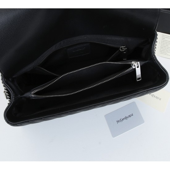 Lot of 290 black silver buckle counter demon models SaintLaurentSLP counter latest version of the market exclusive imported leather original leather goat grain hand-embroidered V line ultra-smooth soft and comfortable bag shape exquisite practical pocket 