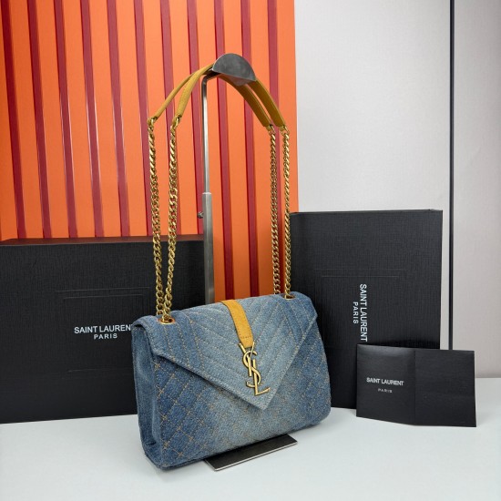 230 YSL denim envelope bag gold Logo is too poke heart Denim rivets collision is also too cool it casually a clip is lazy French style spring and summer back it out of the door directly asked burst Envelope bag design thin and light can be loaded with ant