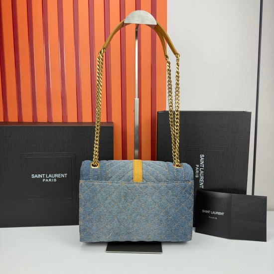 230 YSL denim envelope bag gold Logo is too poke heart Denim rivets collision is also too cool it casually a clip is lazy French style spring and summer back it out of the door directly asked burst Envelope bag design thin and light can be loaded with ant