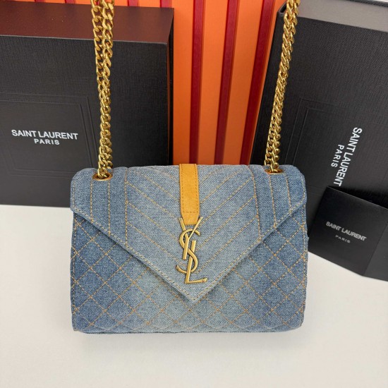 230 YSL denim envelope bag gold Logo is too poke heart Denim rivets collision is also too cool it casually a clip is lazy French style spring and summer back it out of the door directly asked burst Envelope bag design thin and light can be loaded with ant