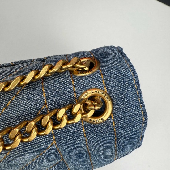 230 YSL denim envelope bag gold Logo is too poke heart Denim rivets collision is also too cool it casually a clip is lazy French style spring and summer back it out of the door directly asked burst Envelope bag design thin and light can be loaded with ant