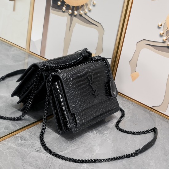 250YSL crocodile pattern Prince Wen the same models continue to burst in the special cowhide pressure three-dimensional pattern imported electroplating antique silver hardware street photography talisman tracking focus practical classic models temperament