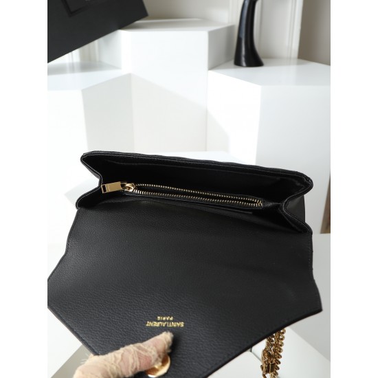 260 black gold buckle counter demon models SaintLaurentSLP counter latest version of the market exclusive imported leather original leather goat grain hand-embroidered V line ultra-smooth soft and comfortable bag shape exquisite practical pocket YSL gold 