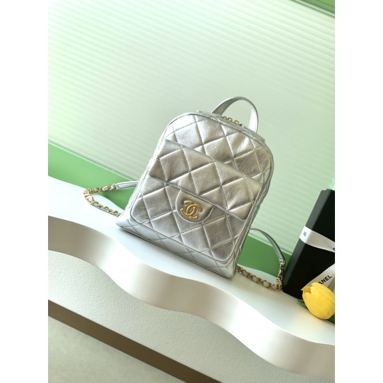 860 Chanel 25k Silver Shoulder Bag Super cool silver is also a color that has been out for many seasons Enough to hold a sense of fashionable atmosphere Small school bag with good capacity Shoulder strap with adjustable position Suction buckle pocket on t