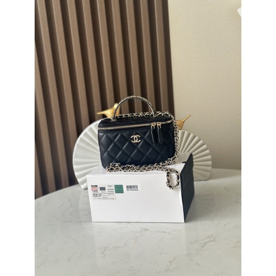 690 New Arrival NEChane1 explosive 25s Pearl Makeup Long Box Black Fragrance Door Forever Chane1 25s Cosmetic bag with mirror anywhere you can make up understated elegance handle inlaid with small diamonds close up look is very delicate wherever you go to