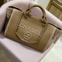 1200 Chanel coco beach bag apricot cow weave beach bag 34cm classic stunning