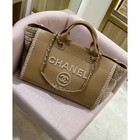 1200 Chanel coco beach bag apricot cow weave beach bag 34cm classic stunning