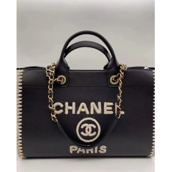 1200 Chanel coco beach bag black cow weave beach bag 34cm classic stunning