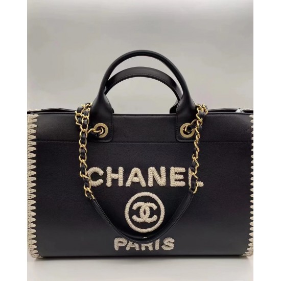 1200 Chanel coco beach bag black cow weave beach bag 34cm classic stunning