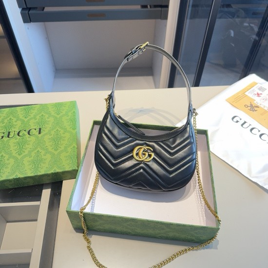 130 cowhide series GUCCI Marmont new wave half-moon armpit bag with chain can be carried on the shoulder original cowhide major celebrities sought after explosive models using the best hardware accessories classic logo top workmanship is comparable to the
