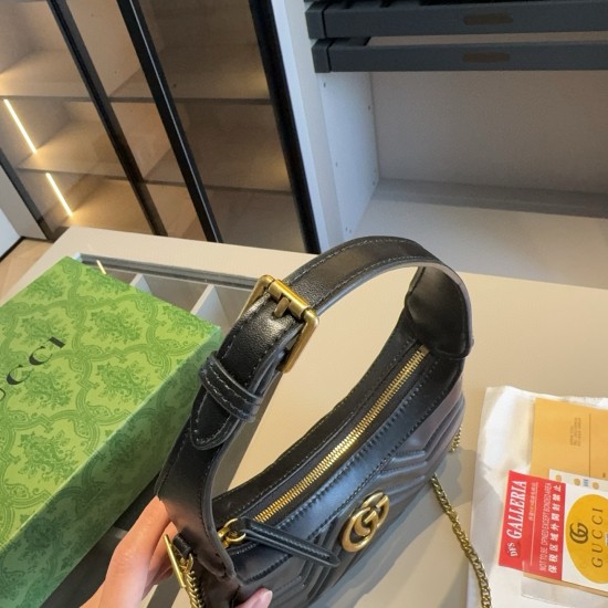 130 cowhide series GUCCI Marmont new wave half-moon armpit bag with chain can be carried on the shoulder original cowhide major celebrities sought after explosive models using the best hardware accessories classic logo top workmanship is comparable to the