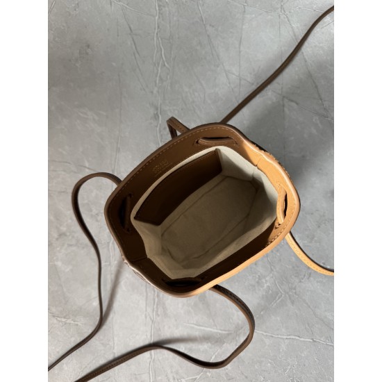 P4805NF460 dark brown new mini bucket bag made of top imported lambskin leather is super soft and cost-effective can manage a variety of styles very playful and cute can be shoulder crossbody handheld shoulder shape varied bag is small but very loaded siz