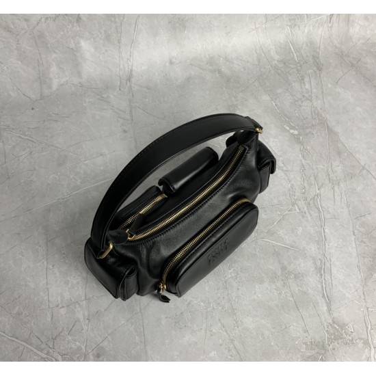 P8805BC146 black M this year's most special style biker bag using top imported lambskin leather soft cotton satin lining multi-pocket design blurring the boundaries of functionality and decorative personality distinctive can manage a variety of styles can